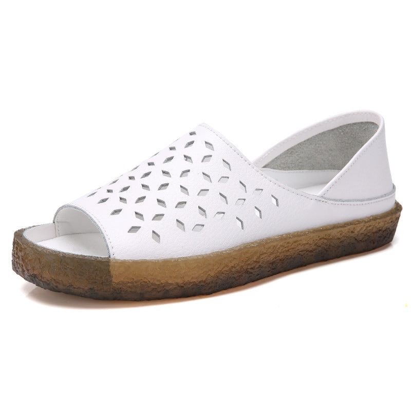 Damen nan perforierte Leder-Sandalette mit offenem Zehenbereich, anatomischem Komfortfußbett und stoßdämpfender Kautschuksohle Echo Archiv