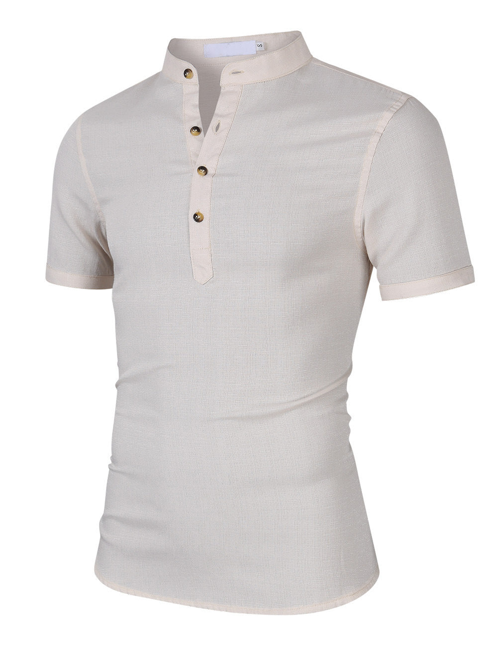 Herren Kurzarm-Henley-Shirt mit moderner Knopfleiste und Stehkragen Echoarchiv