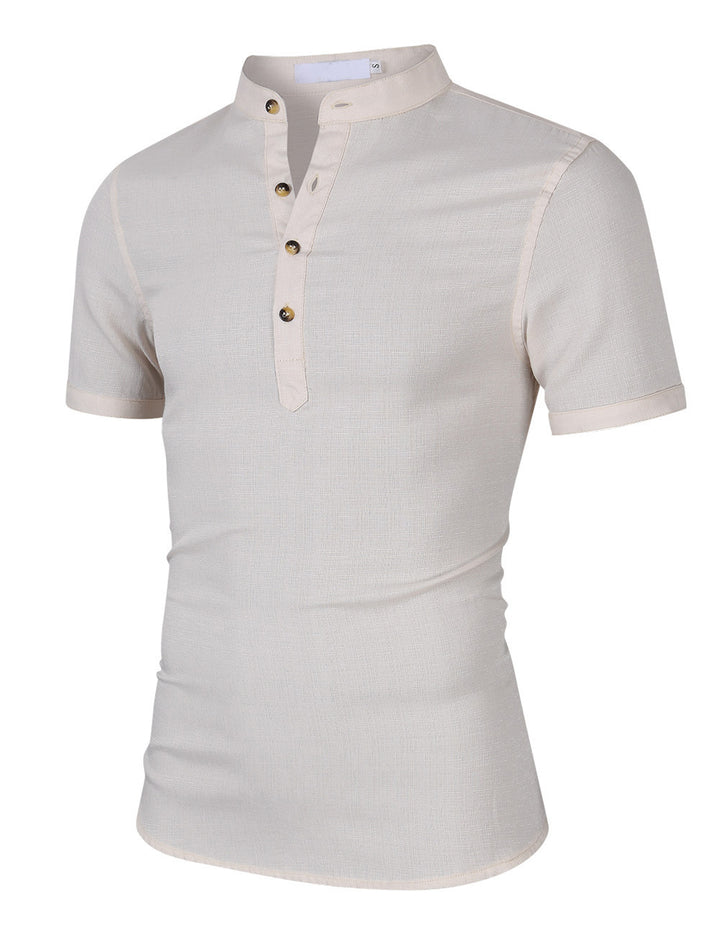 Herren Kurzarm-Henley-Shirt mit moderner Knopfleiste und Stehkragen Echoarchiv