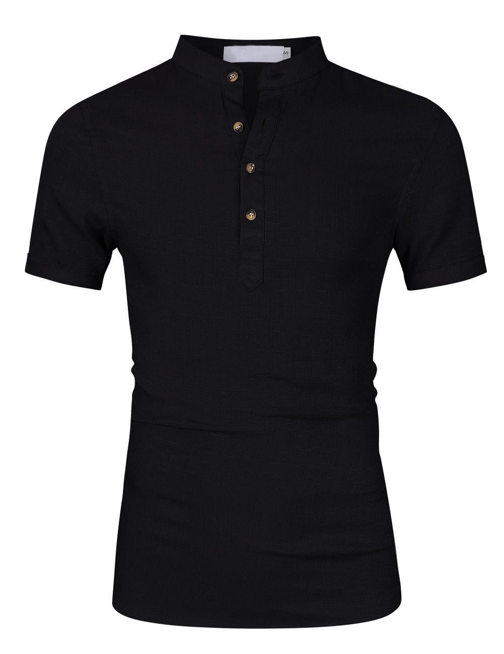 Herren Kurzarm-Henley-Shirt mit moderner Knopfleiste und Stehkragen Echoarchiv