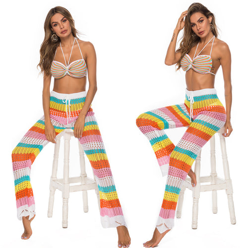Damen luftige Häkel-Strickhose im modernen Farbblockdesign Echo Archiv