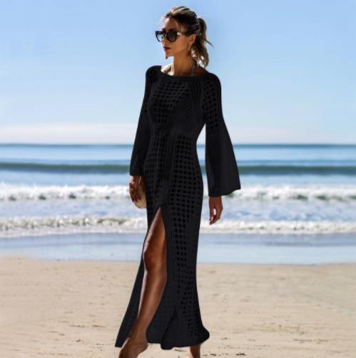 Damen Häkel-Strandkleid mit tiefem V-Ausschnitt und voluminösen Ärmeln Echo Archiv