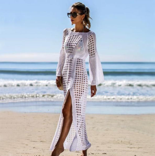 Damen Häkel-Strandkleid mit tiefem V-Ausschnitt und voluminösen Ärmeln Echo Archiv