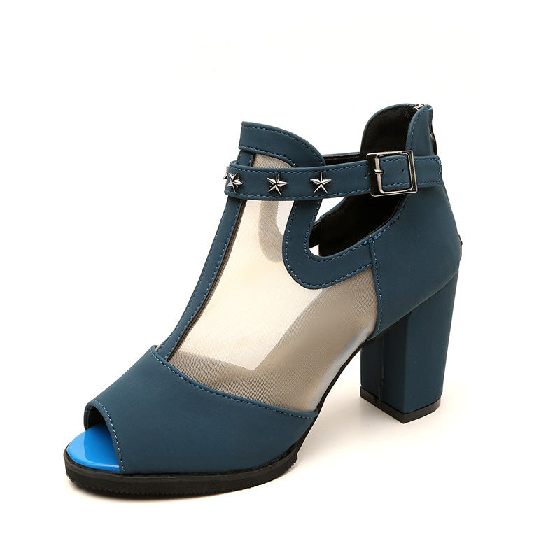 Damen nan Mesh‑Ankle‑Boot mit offener Zehenpartie, Stern‑Nieten und verstellbarem Knöchelriemen Echo Archiv