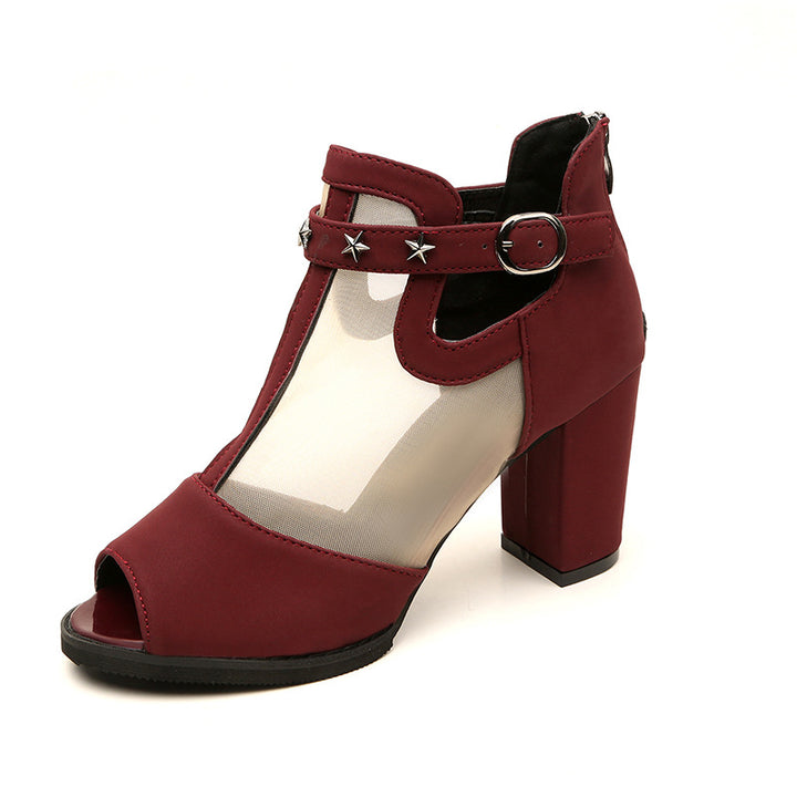 Damen nan Mesh‑Ankle‑Boot mit offener Zehenpartie, Stern‑Nieten und verstellbarem Knöchelriemen Echo Archiv