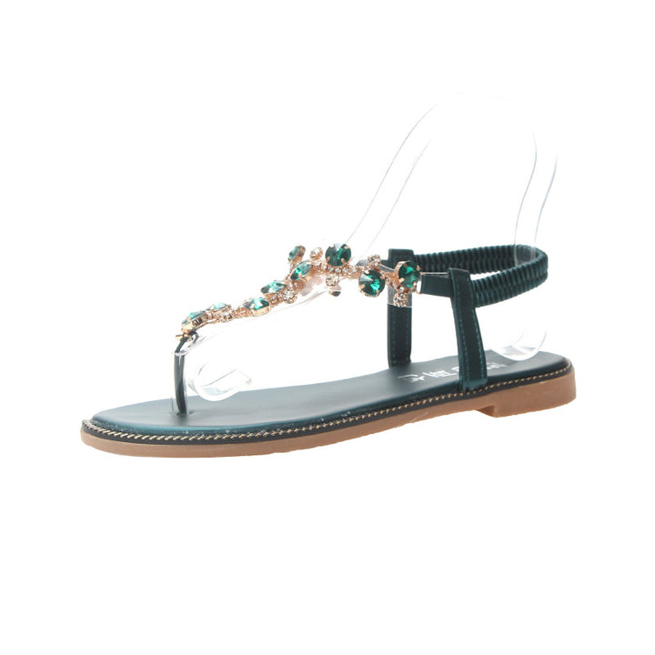 Damen nan flache T-Riemen-Sandalette mit funkelnder Schmuckkette, elastischem Fersenband und gepolstertem Fußbett Echo Archiv