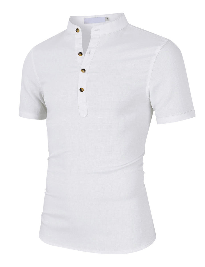 Herren Kurzarm-Henley-Shirt mit moderner Knopfleiste und Stehkragen Echoarchiv