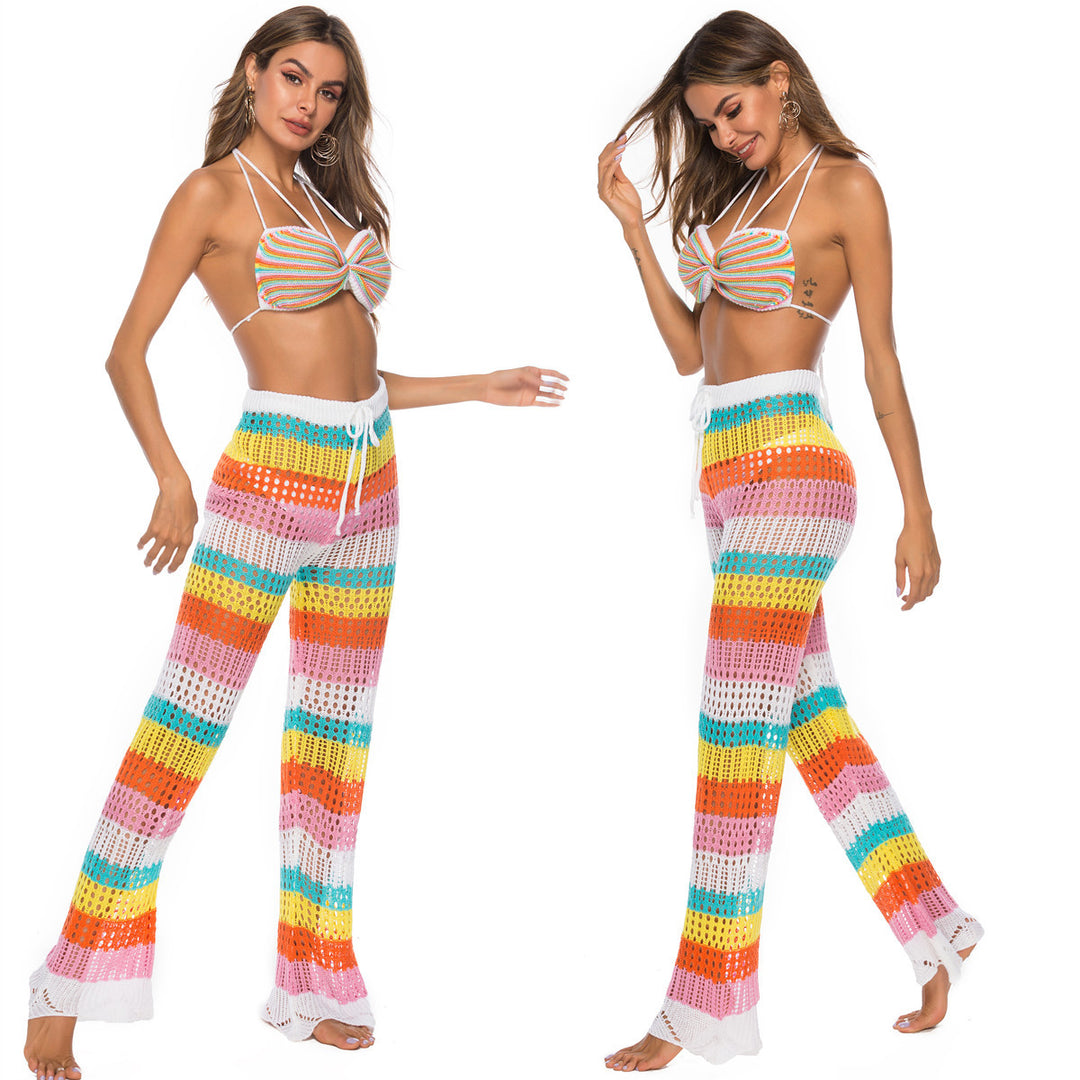 Damen luftige Häkel-Strickhose im modernen Farbblockdesign Echo Archiv