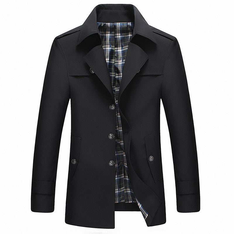 Herren Moderner Kurzmantel im Trenchcoat‑Look mit karierter Innenfütterung und Schulterklappen Echoarchiv