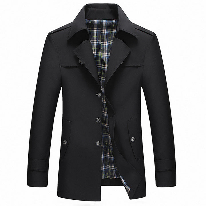 Herren Moderner Kurzmantel im Trenchcoat‑Look mit karierter Innenfütterung und Schulterklappen Echoarchiv