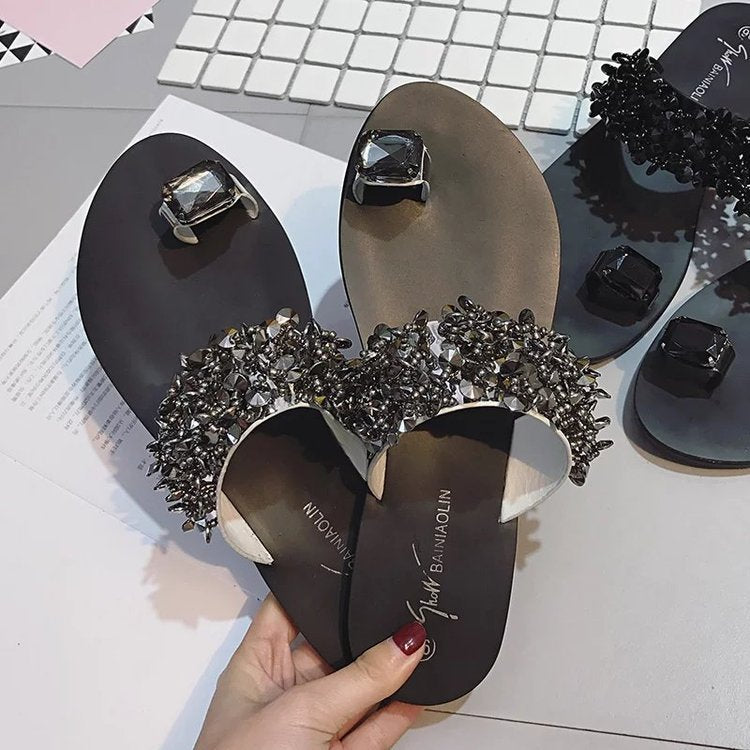 Damen nan Glamouröse Zehengreifer-Pantoletten mit facettierten Schmucksteinen und ergonomischem Komfortfußbett Echo Archiv