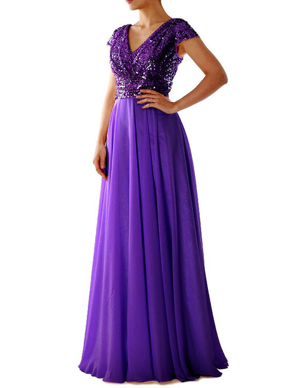 Echoarchiv | Damen Kleider V-Ausschnitt Paillette Chiffon Paneel Maxi Kleid