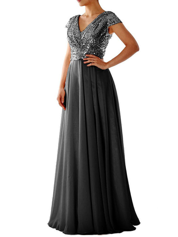 Echoarchiv | Damen Kleider V-Ausschnitt Paillette Chiffon Paneel Maxi Kleid