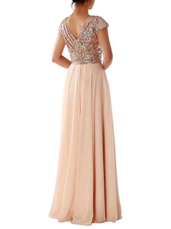 Echoarchiv | Damen Kleider V-Ausschnitt Paillette Chiffon Paneel Maxi Kleid