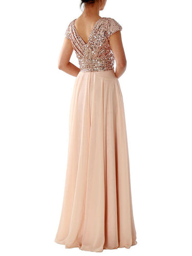 Echoarchiv | Damen Kleider V-Ausschnitt Paillette Chiffon Paneel Maxi Kleid