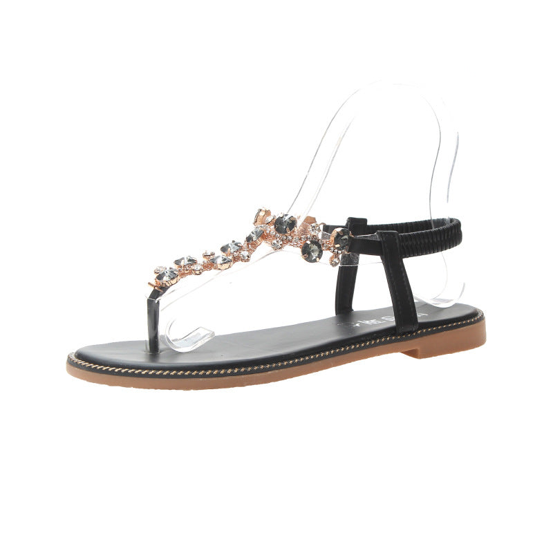 Damen nan flache T-Riemen-Sandalette mit funkelnder Schmuckkette, elastischem Fersenband und gepolstertem Fußbett Echo Archiv