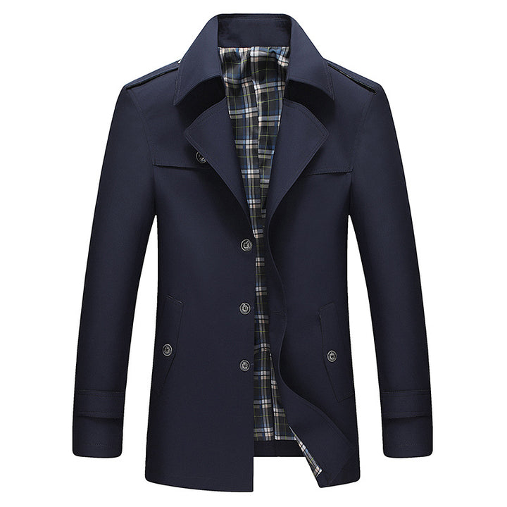 Herren Moderner Kurzmantel im Trenchcoat‑Look mit karierter Innenfütterung und Schulterklappen Echoarchiv
