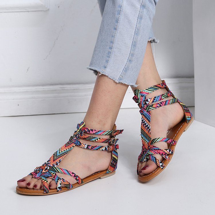 Damen nan Boho-Riemchensandale mit geflochtenen Textilriemen und knöchelhoher Wickelführung Echo Archiv