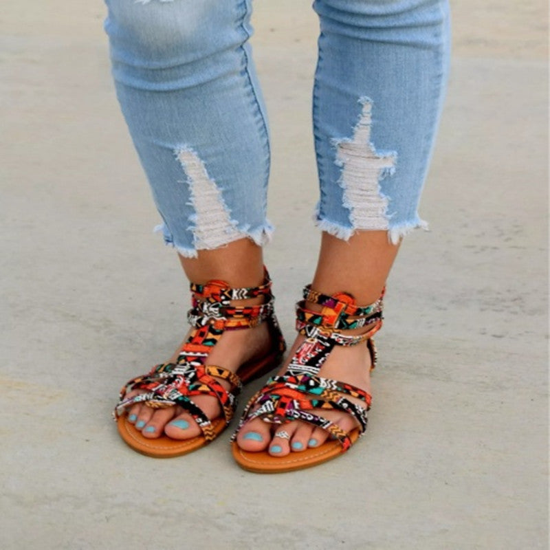 Damen nan Boho-Riemchensandale mit geflochtenen Textilriemen und knöchelhoher Wickelführung Echo Archiv