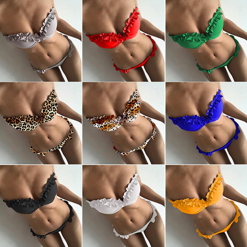 Damen Leopardenmuster Bikini-Set mit verspielten Rüschen Echo Archiv