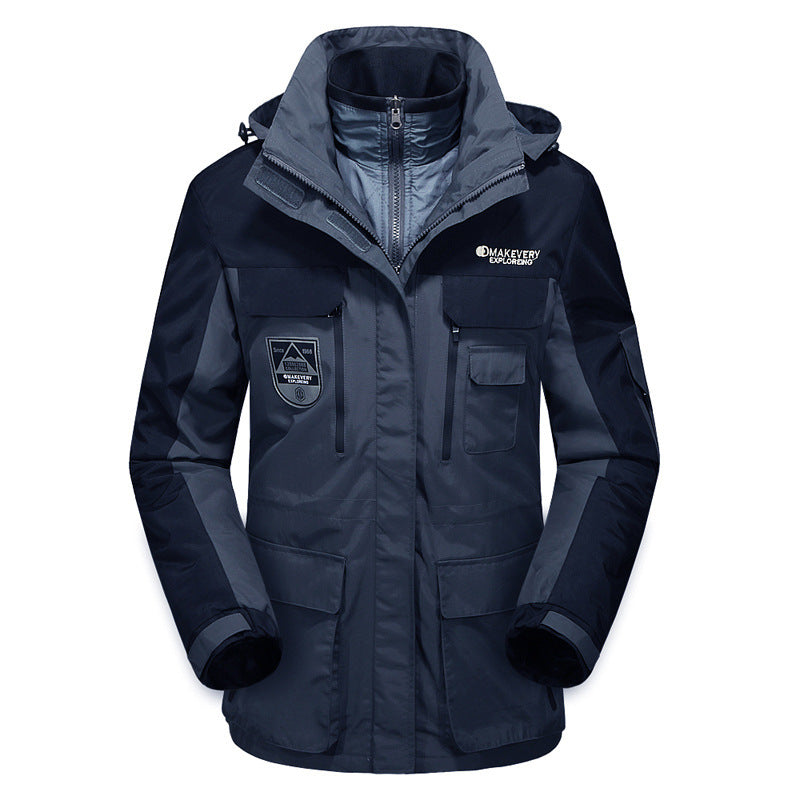 Herren wasserdichte atmungsaktive dreiteilige Outdoor-Expeditionsjacke mit Kapuze und Mehrzwecktaschen Echo Archiv