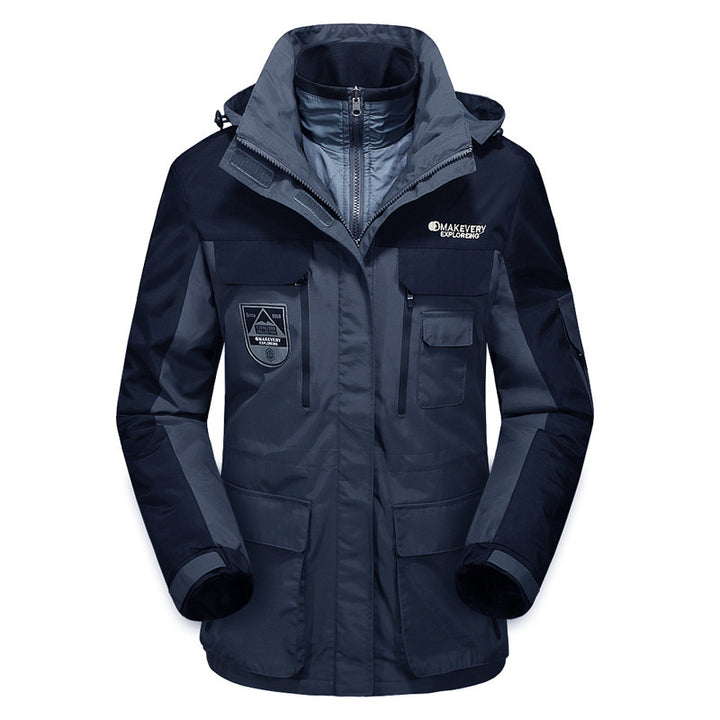 Herren wasserdichte atmungsaktive dreiteilige Outdoor-Expeditionsjacke mit Kapuze und Mehrzwecktaschen Echo Archiv