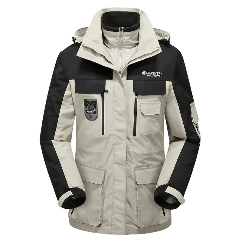 Herren wasserdichte atmungsaktive dreiteilige Outdoor-Expeditionsjacke mit Kapuze und Mehrzwecktaschen Echo Archiv