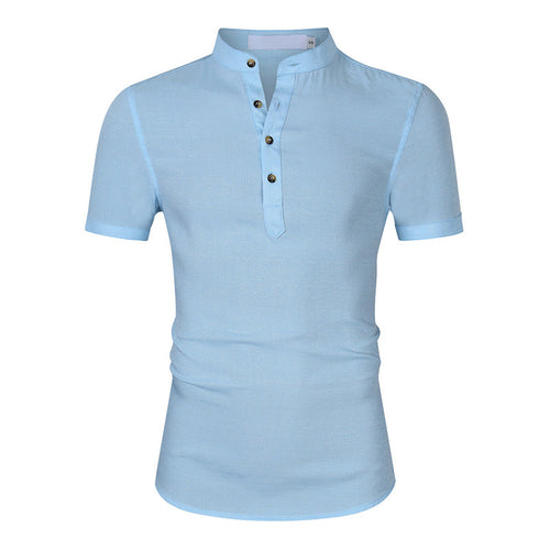 Herren Kurzarm-Henley-Shirt mit modischem Stehkragen und feiner Struktur Echoarchiv