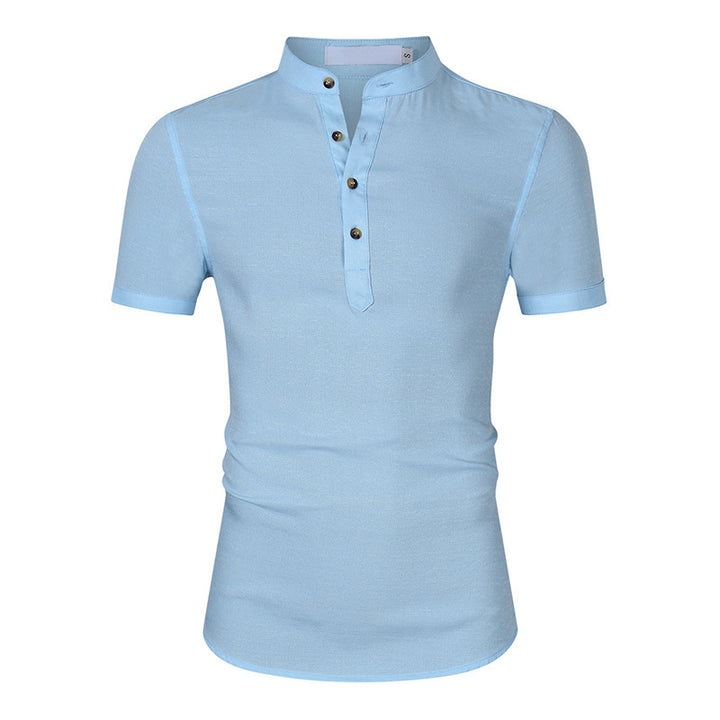 Herren Kurzarm Shirt mit Stehkragen und Knopfdetails Echoarchiv