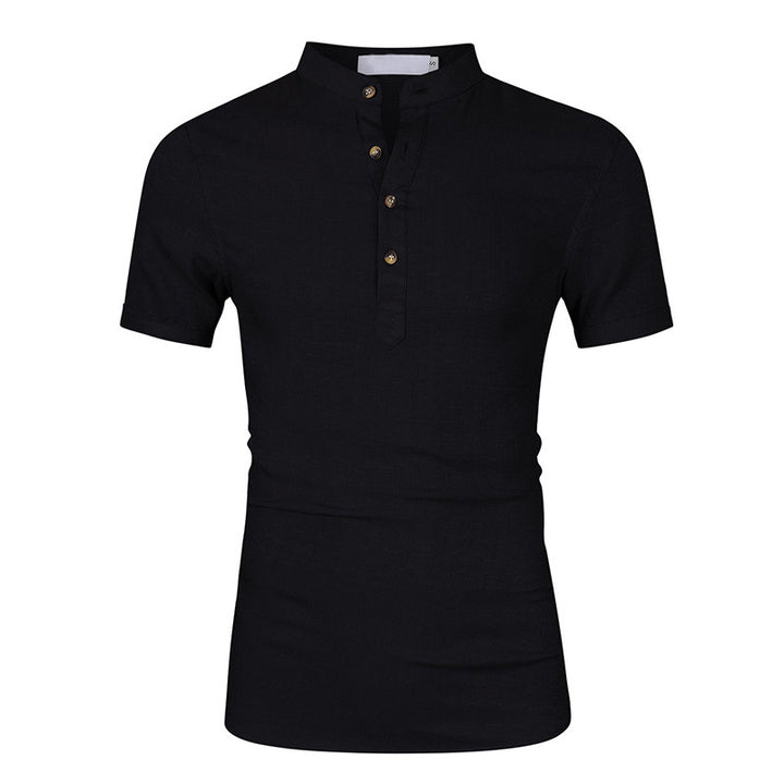 Herren Kurzarm-Henley-Shirt mit modischem Stehkragen und feiner Struktur Echoarchiv