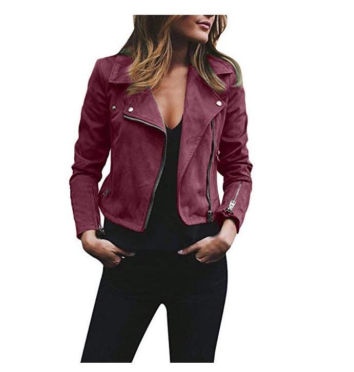 Damen nan taillierte Bikerjacke aus Veloursimitat mit asymmetrischem Reißverschluss und Reißverschlussärmeln Echo Archiv