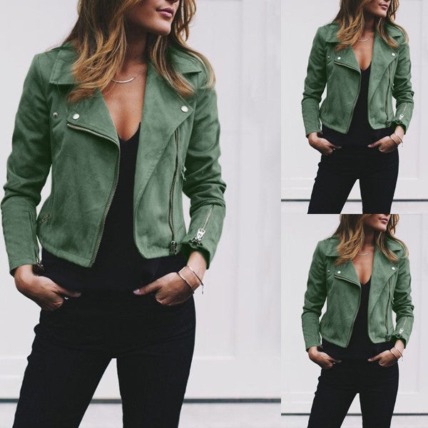 Damen nan taillierte Bikerjacke aus Veloursimitat mit asymmetrischem Reißverschluss und Reißverschlussärmeln Echo Archiv