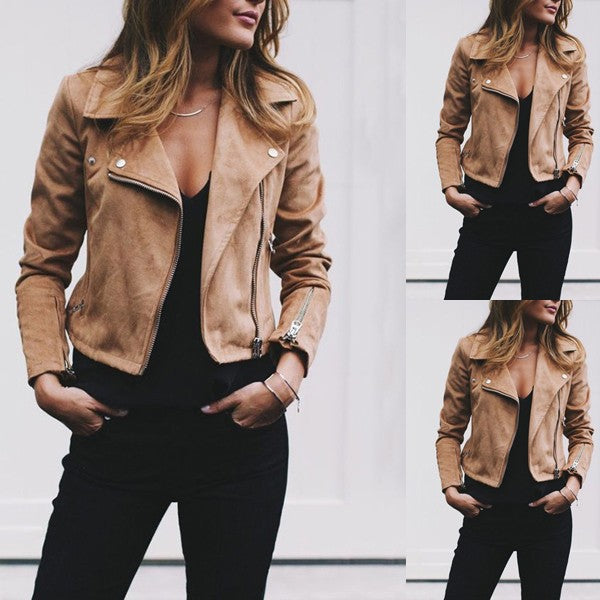 Damen nan taillierte Bikerjacke aus Veloursimitat mit asymmetrischem Reißverschluss und Reißverschlussärmeln Echo Archiv