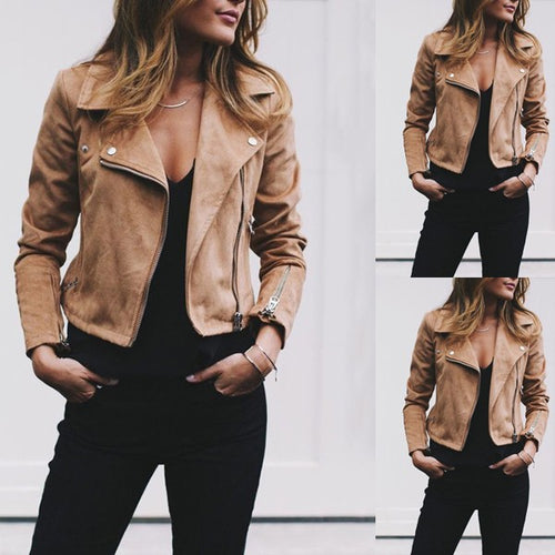 Damen nan taillierte Bikerjacke aus Veloursimitat mit asymmetrischem Reißverschluss und Reißverschlussärmeln Echo Archiv