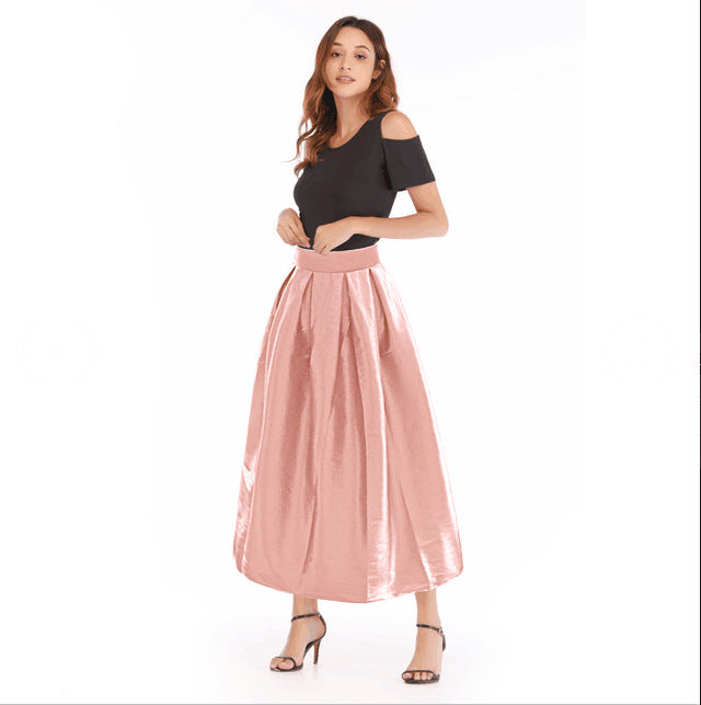 Damen Maxirock aus Satin mit hoher Taille & weitem Tellerrock – Valéora