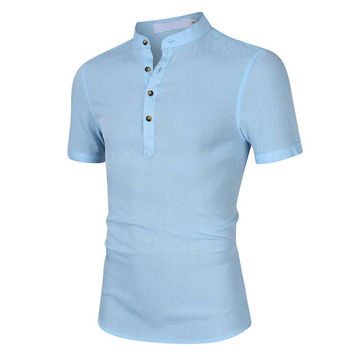 Herren Kurzarm-Henley-Shirt mit modischem Stehkragen und feiner Struktur Echoarchiv