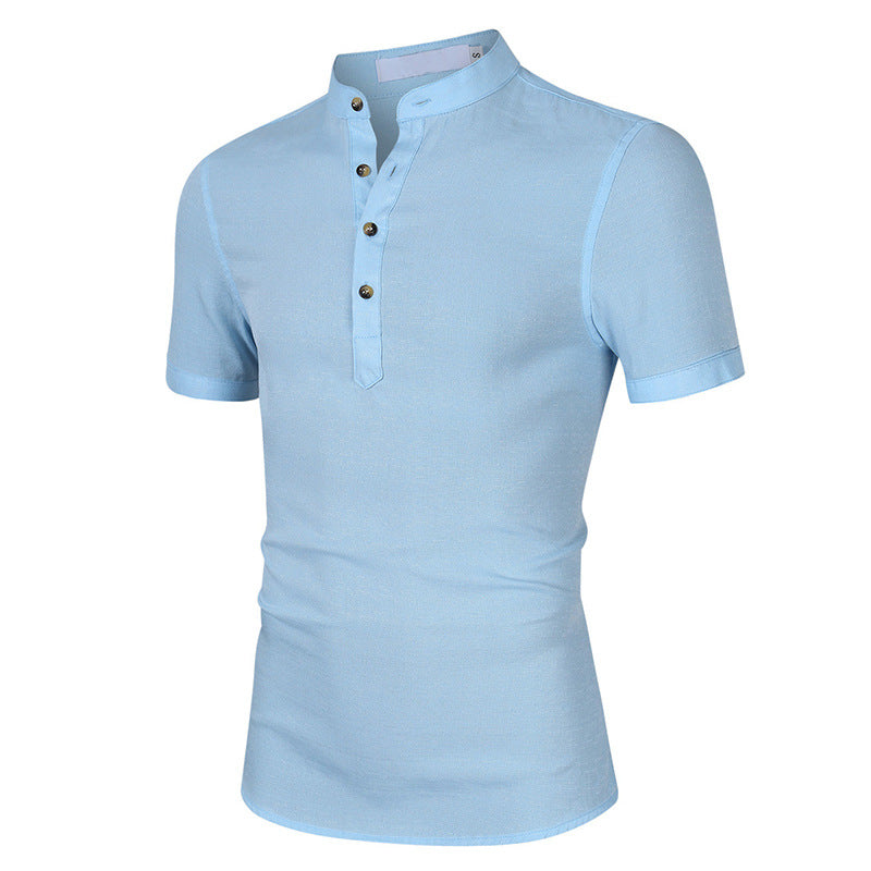 Herren Kurzarm Shirt mit Stehkragen und Knopfdetails Echoarchiv