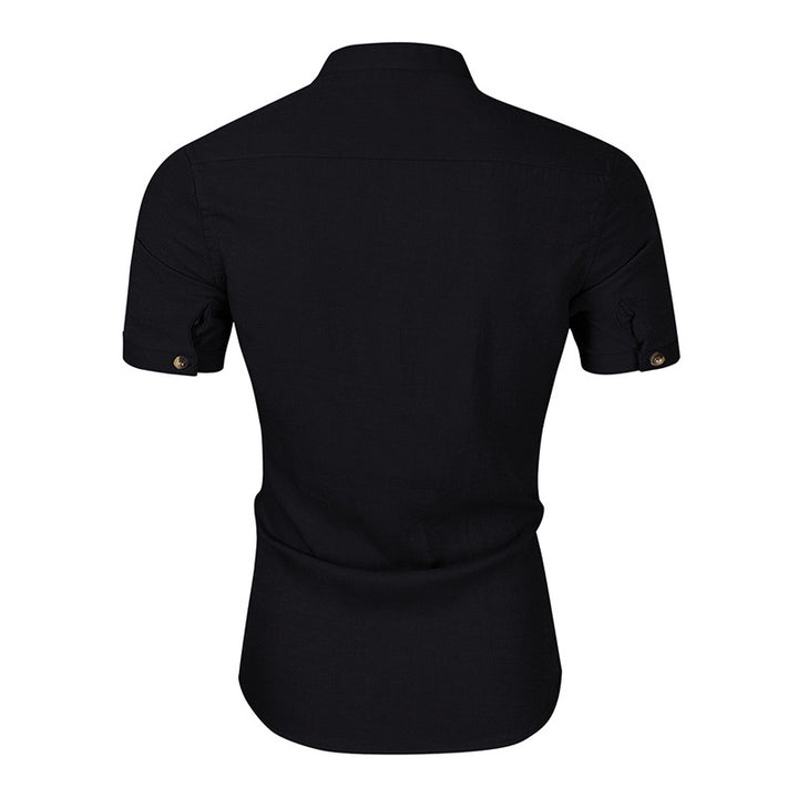 Herren Kurzarm-Henley-Shirt mit modischem Stehkragen und feiner Struktur Echoarchiv