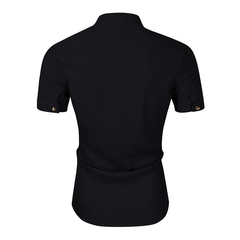 Herren Kurzarm Shirt mit Stehkragen und Knopfdetails Echoarchiv
