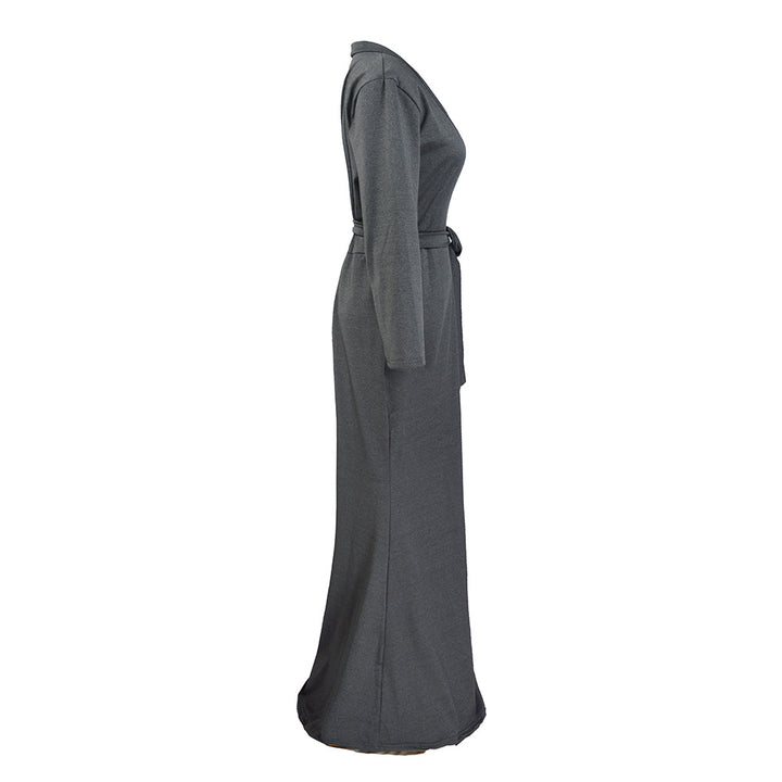 Damen Wickel‑Maxikleid mit Taillenschärpe, figurbetonter Silhouette & 3/4‑Ärmeln Echoarchiv