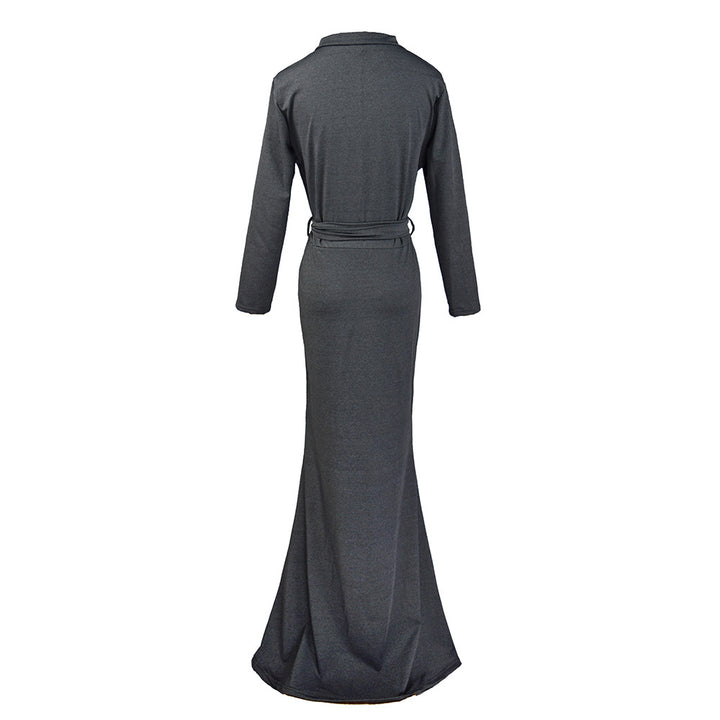 Damen Wickel‑Maxikleid mit Taillenschärpe, figurbetonter Silhouette & 3/4‑Ärmeln Echoarchiv