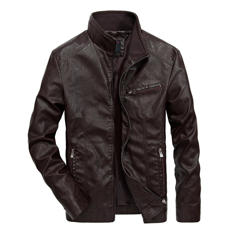 Herren Lederoptik-Motojacke mit Stehkragen und Reißverschlusstaschen Echoarchiv