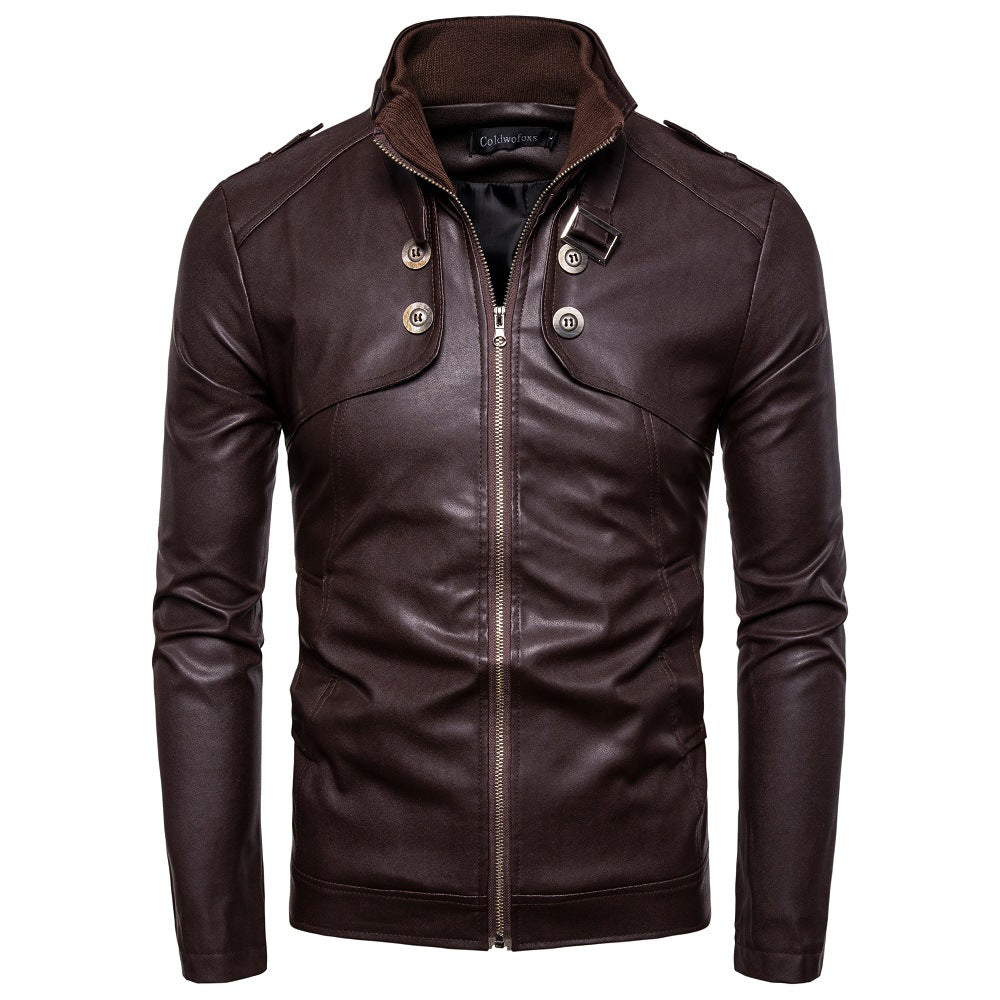 Herren modische Kunstlederjacke mit asymmetrischem Reißverschluss und Steppnähten Echoarchiv