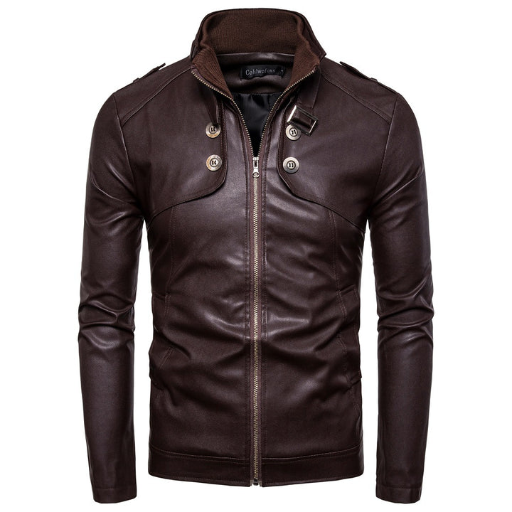 Herren modische Kunstlederjacke mit asymmetrischem Reißverschluss und Steppnähten Echoarchiv