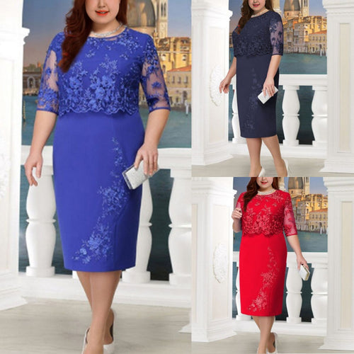 Damen Elegantes Spitzen-Overlay Etui-Kleid mit besticktem Chiffonoberteil und halbtransparenten Ärmeln – Élara