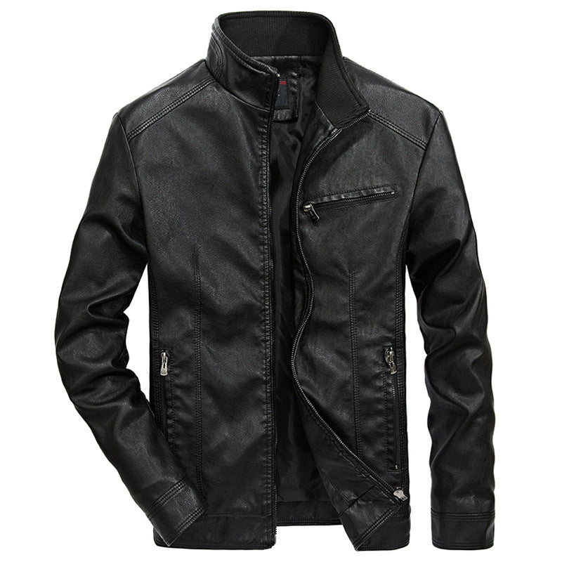 Herren Lederoptik-Motojacke mit Stehkragen und Reißverschlusstaschen Echoarchiv