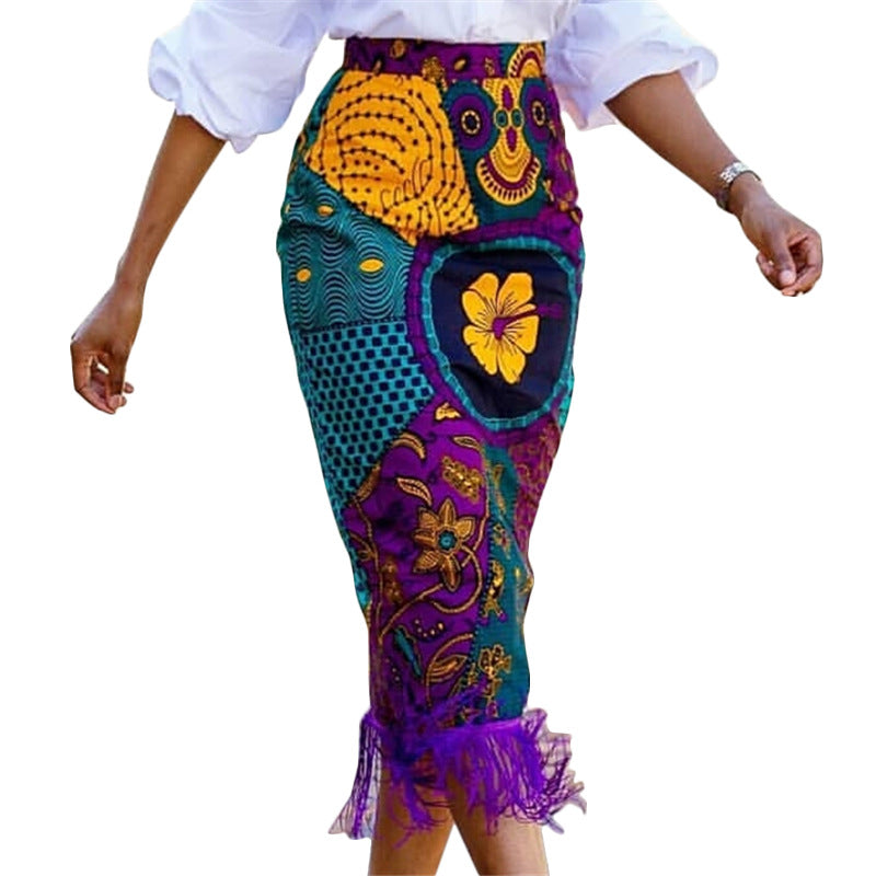 Damen eleganter Rock mit Fransen und außergewöhnlichem Print Echo Archiv