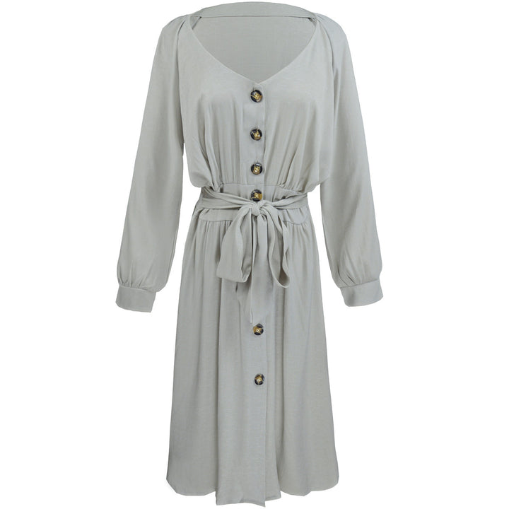 Damen Leichtes Viskose-Midikleid mit Taillenschärpe, Knopfleiste und Beinschlitz Echoarchiv