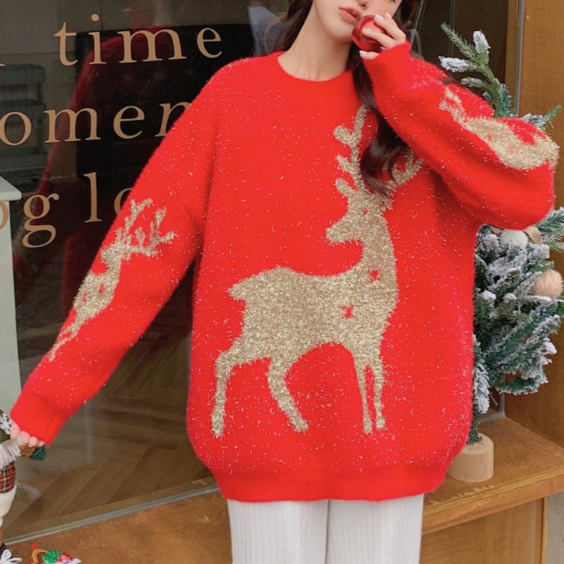 Weihnachtlicher Strickpullover mit Tiermotiv