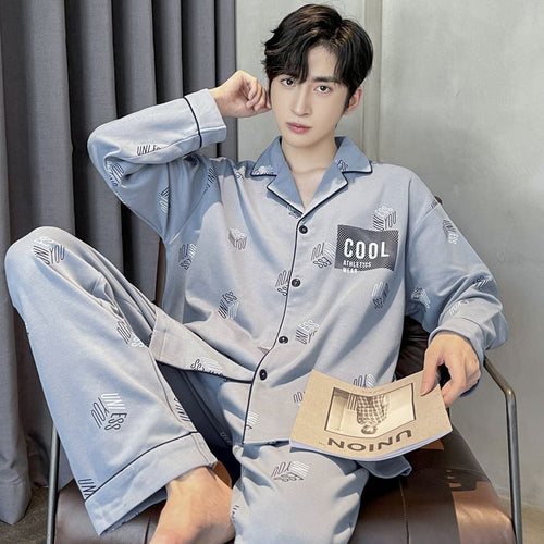 Herren-Pyjama-Set, 100% Baumwolle, Langarm